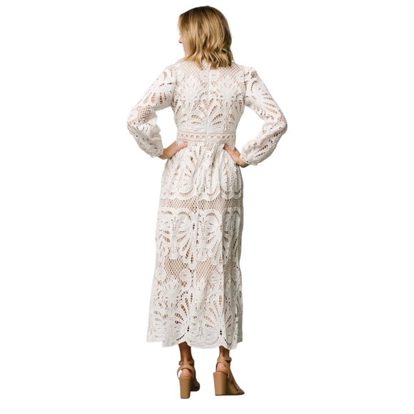 Baltic Born Eldora White Lace Long Sleeve Midi Dress NEW - Picture 2 of 13